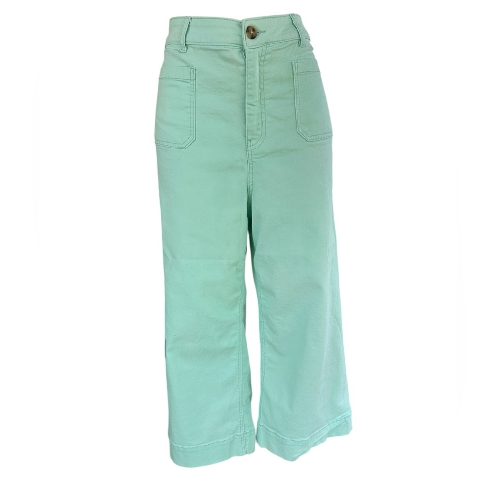Stylish Mint Cropped Wide Leg Cotton Blend Jeans for Women